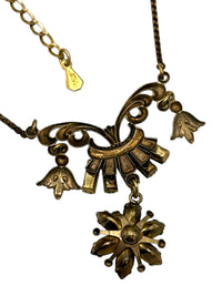 Gold Filled Amco Victorian Revival Rhinestone Flower Dangle Pendant