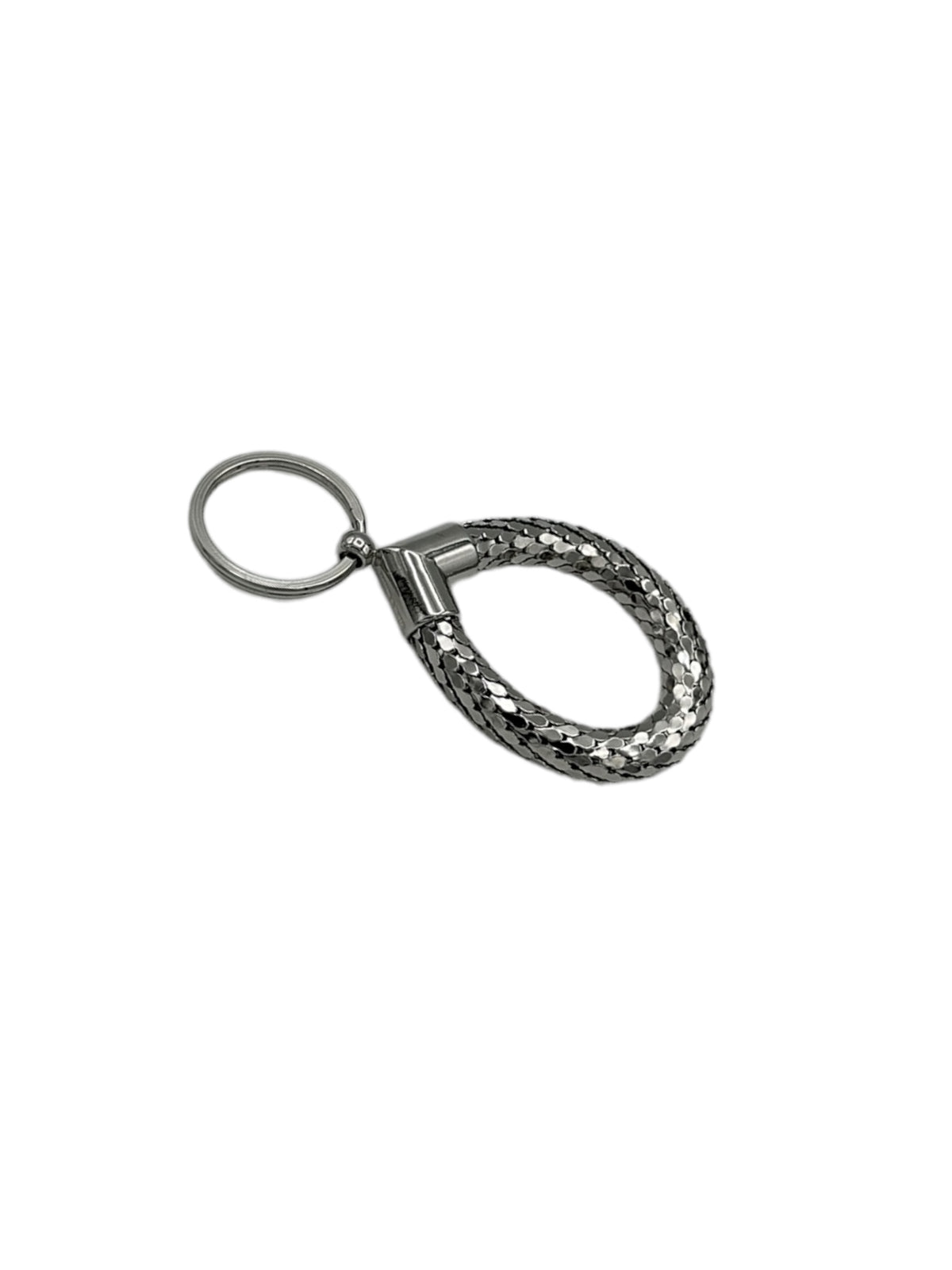 Vintage Whiting & Davis Silver Mesh Textured Tear Drop Shaped Key Chain Ring