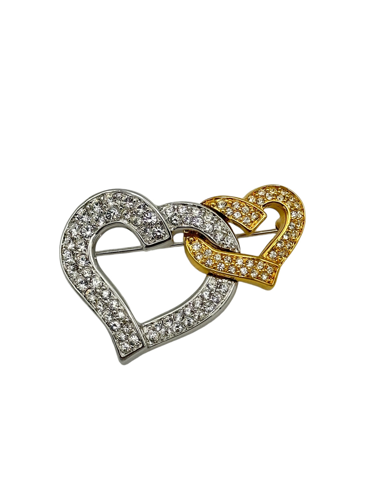 Swarovski Mixed Metals Silver & Gold Pave Crystal Double Heart Brooch