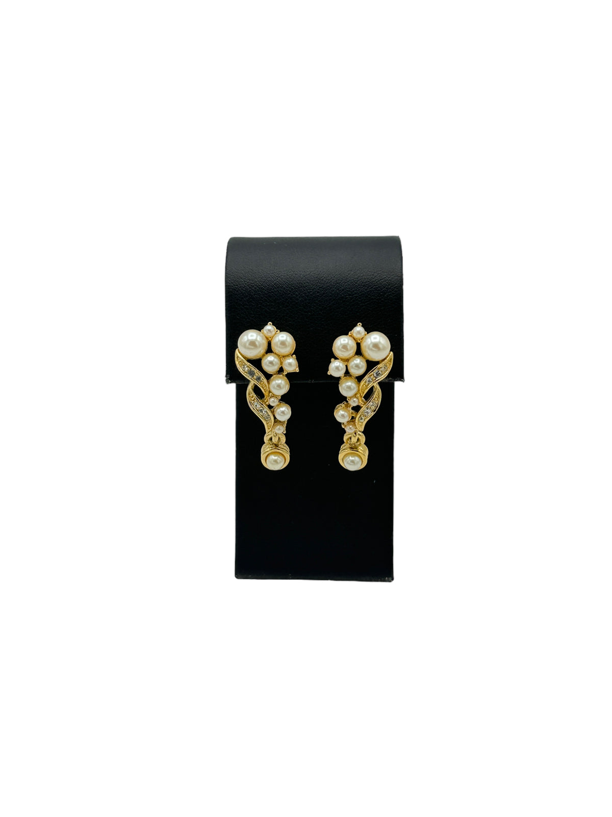Richelieu White Pearl Cluster Waterwall Dangle & Rhinestone Pierced Earrings