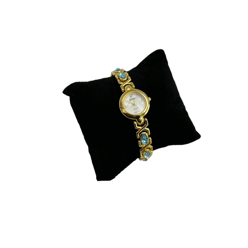 Futura Vintage Watch Gold Blue Teardrop Rhinestone Wristwatch
