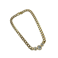 Vintage Gold Cuban Link Chain Necklace with Rhinestones