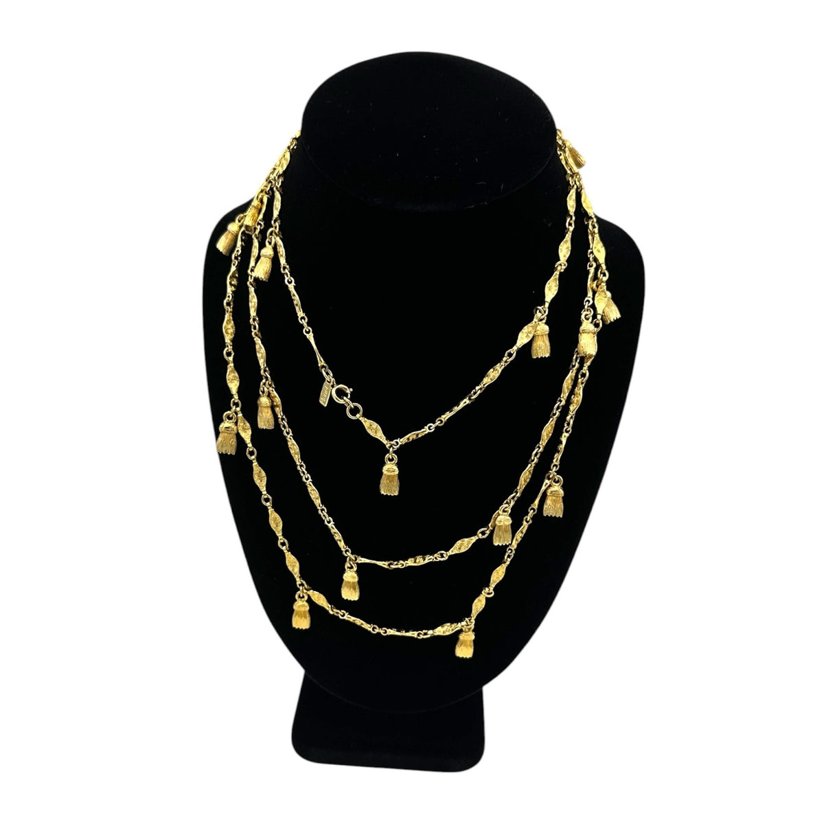 Monet Gold Long Textured Chain Tassel Charm Necklace