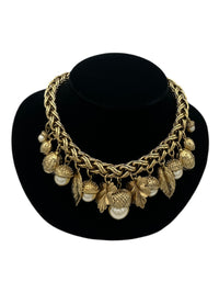 Statement Gold Leaf & Acorn Charm Necklace