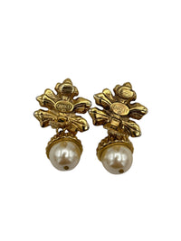 Carolee Gold Leaf & Pearl Bead Dangle Acorn Clip-On Statement Earrings