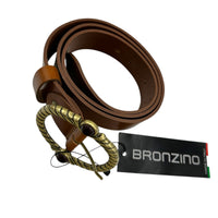 Bronzino Wide Brown Leather Belt with Brass Buckle