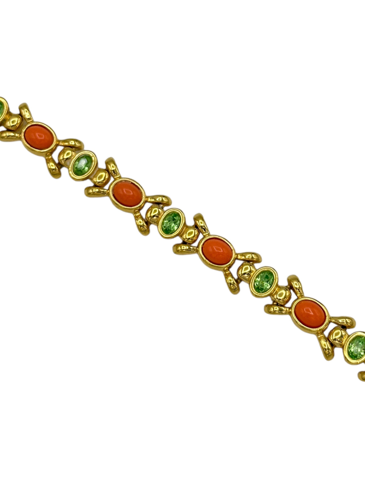 Joan Rivers Gold Coral Cabochon Green Rhinestone Vintage Stacking Bracelet