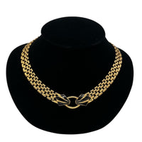 Trifari Gold Panther Link Chain Black Enamel Pendant
