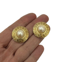 Givenchy Round Logo Faux Pearl Pierced Vintage Earrings