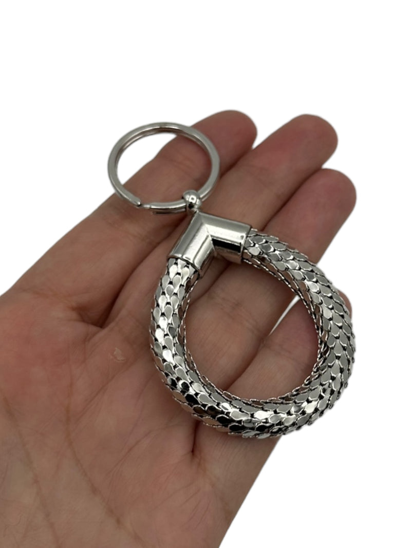 Vintage Whiting & Davis Silver Mesh Textured Tear Drop Shaped Key Chain Ring