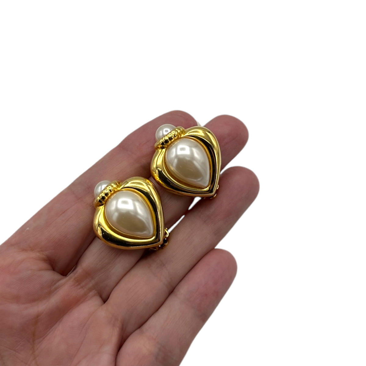 Joan Rivers Gold Heart Pearl Vintage Clip-On Earrings