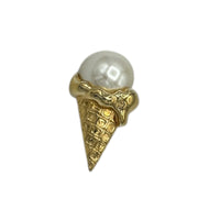 Marvella Gold Ice Cream Cone Brooch Petite Faux Pearl Pin