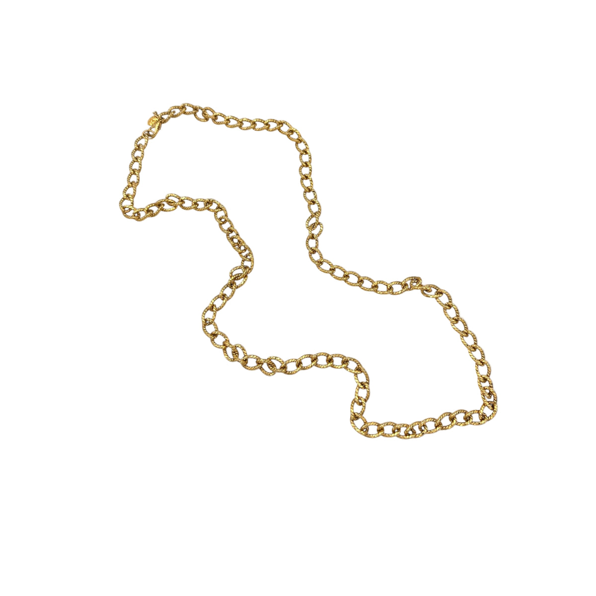 Erwin Pearl textured gold curb link vintage chain necklace displayed on white background.