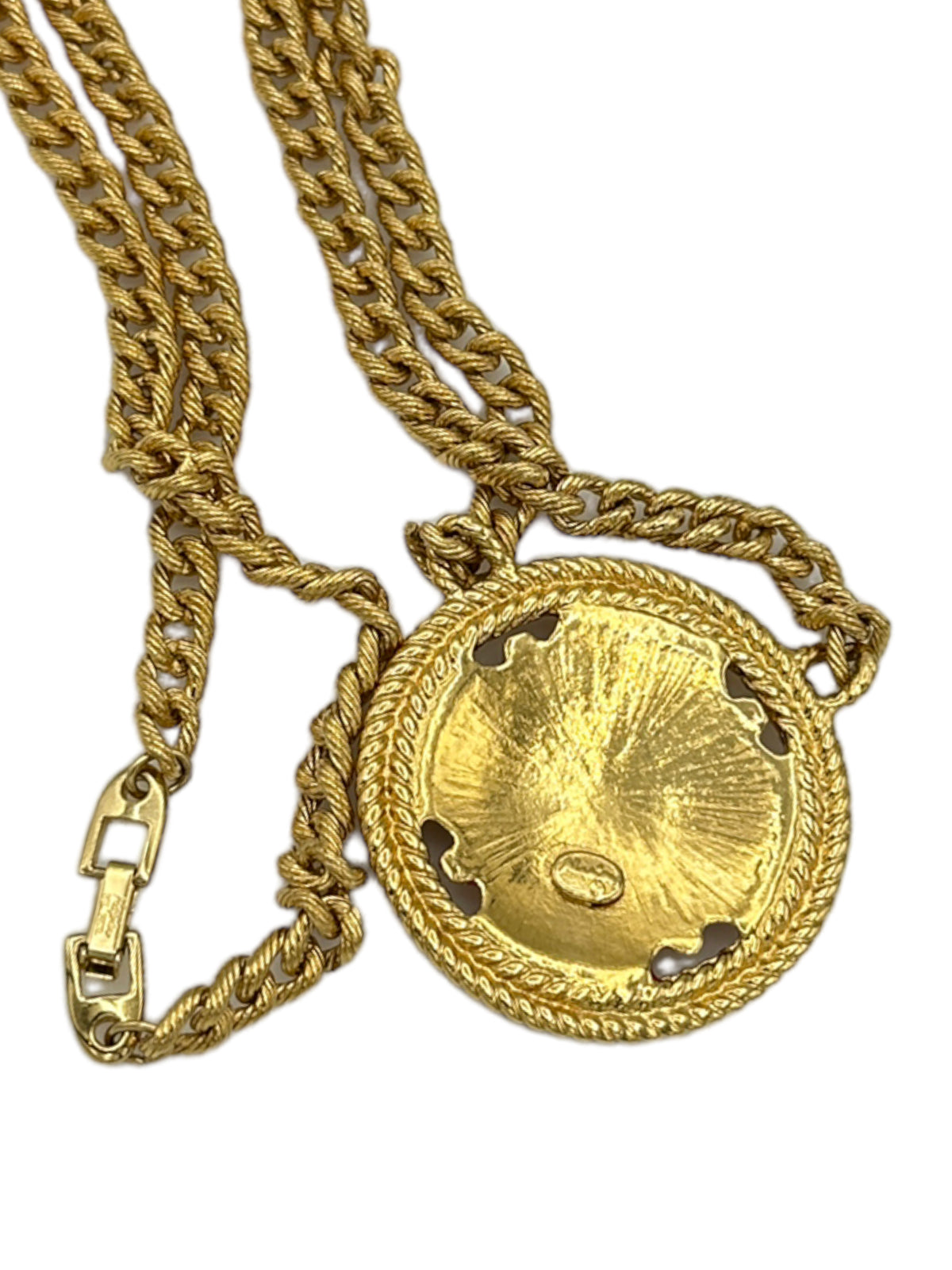 Napier Long Gold Chain Red Enamel Nautical Button Vintage Pendant