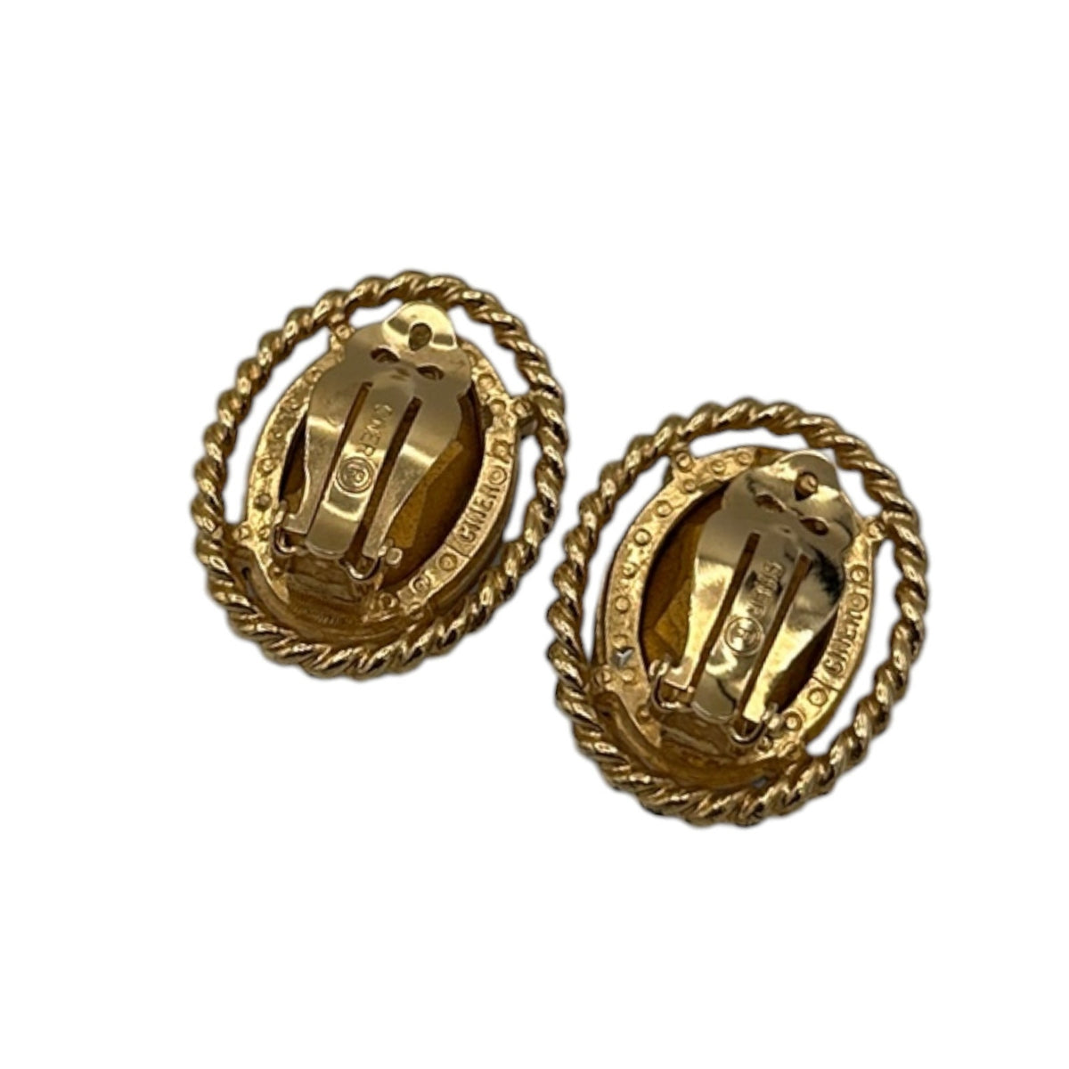 Ciner Gold Frame Light Blue Faceted Crystal Clip-On Earrings