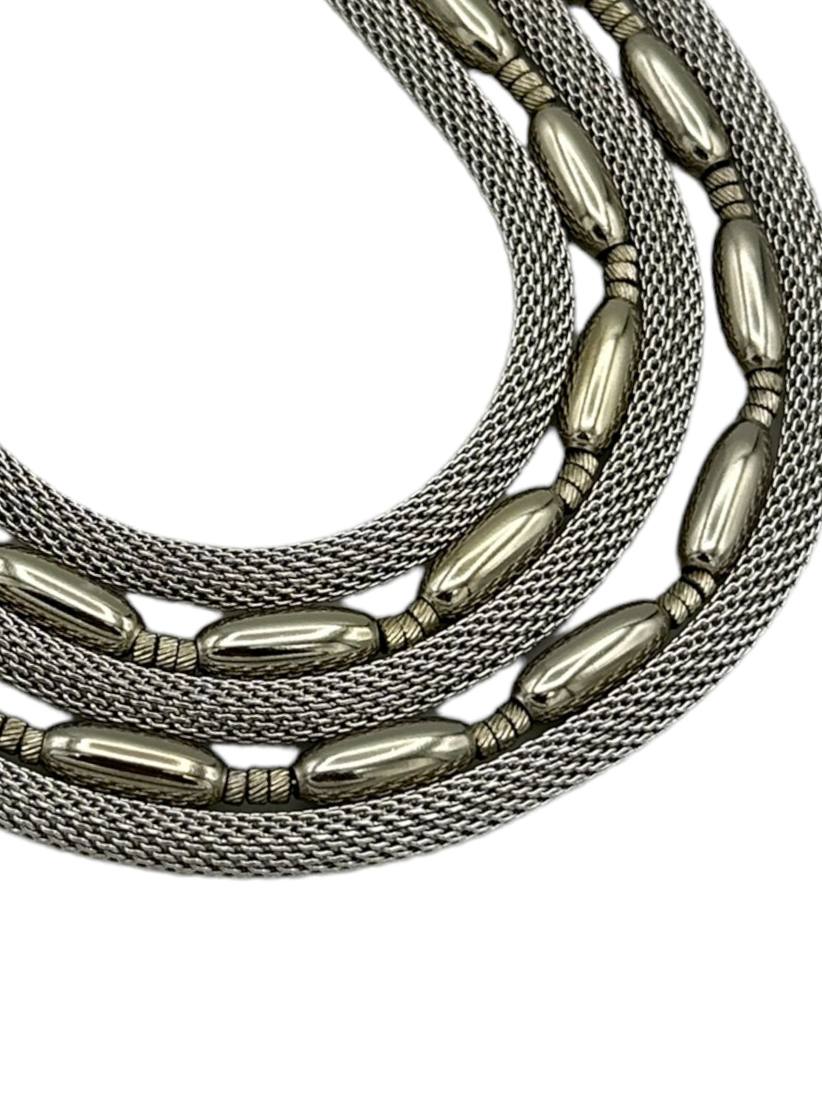 Monet Silver Multi-Strand Beaded Mesh Chain Collar Necklace