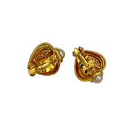 Joan Rivers Gold Heart Pearl Vintage Clip-On Earrings