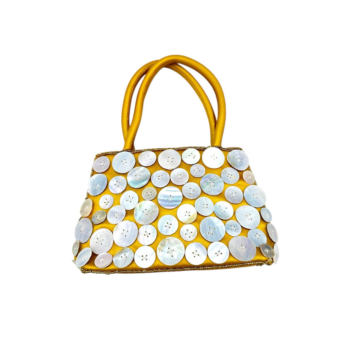 Mini Gold Satin White Button Top Handle Handbag