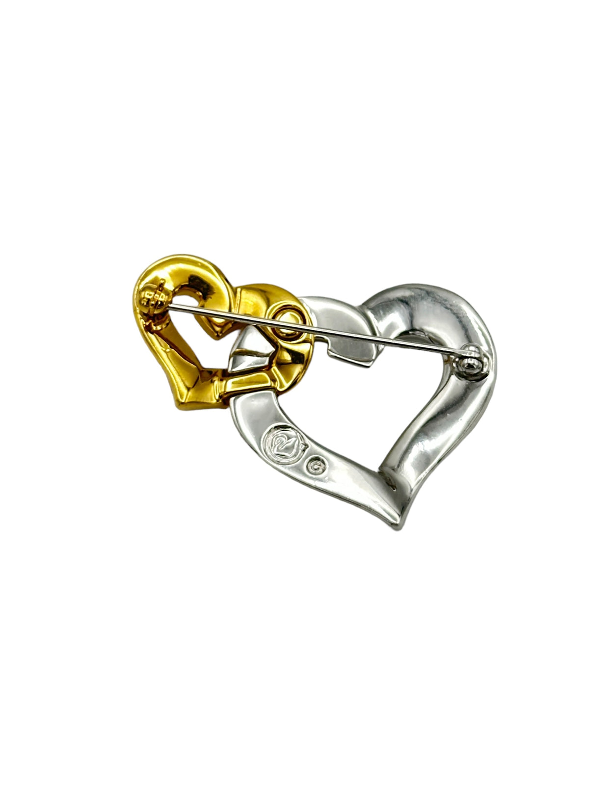 Swarovski Mixed Metals Silver & Gold Pave Crystal Double Heart Brooch