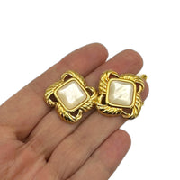 Monet Vintage Gold Jewelry Square Opalescent Cabochon Statement Pierced Earrings