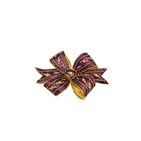 Gold Joan Rivers Purple Enamel Rhinestone Bow Ribbon Brooch