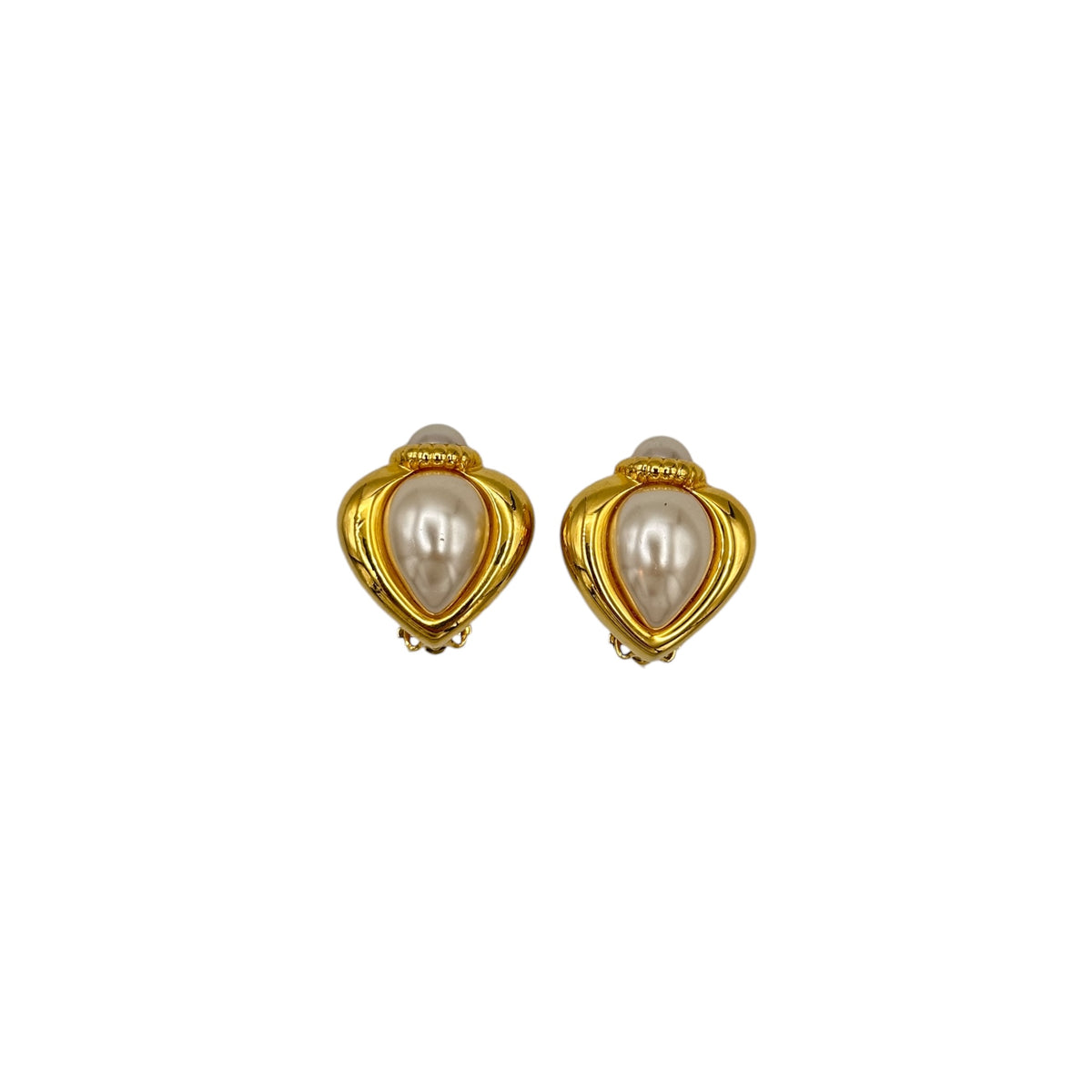 Joan Rivers Gold Heart Pearl Vintage Clip-On Earrings