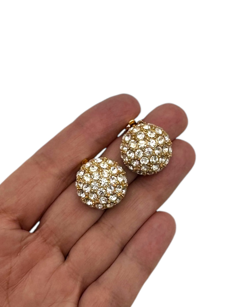 Gold St. John Petite Gold Round Diamante Vintage Clip-On Earrings