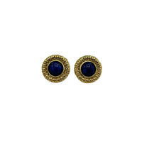 Trifari Vintage Jewelry Gold Round Blue Cabochon Pierced Earrings