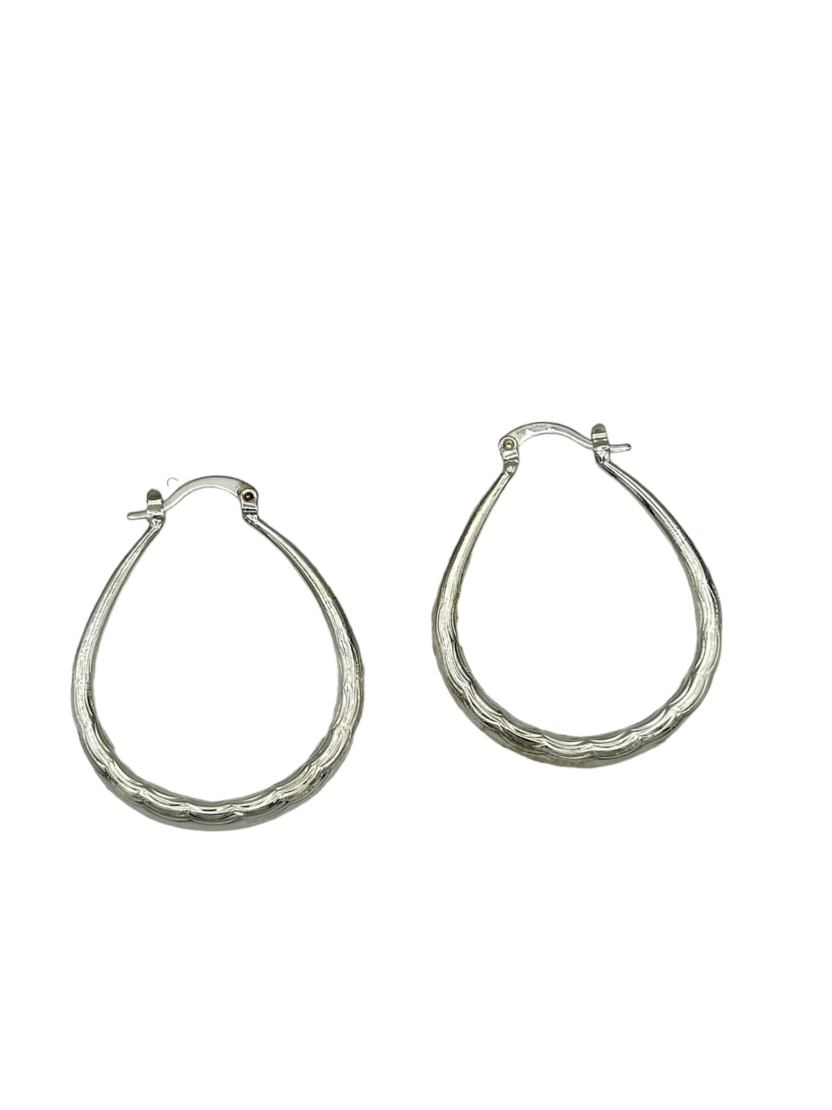 Sterling Silver Large Vintage Oblong Etched Hoop Pierced Earrings