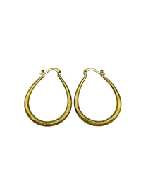 Gold Plated Sterling Silver Large Vintage Oblong Etched Hoop Pierced Earrings