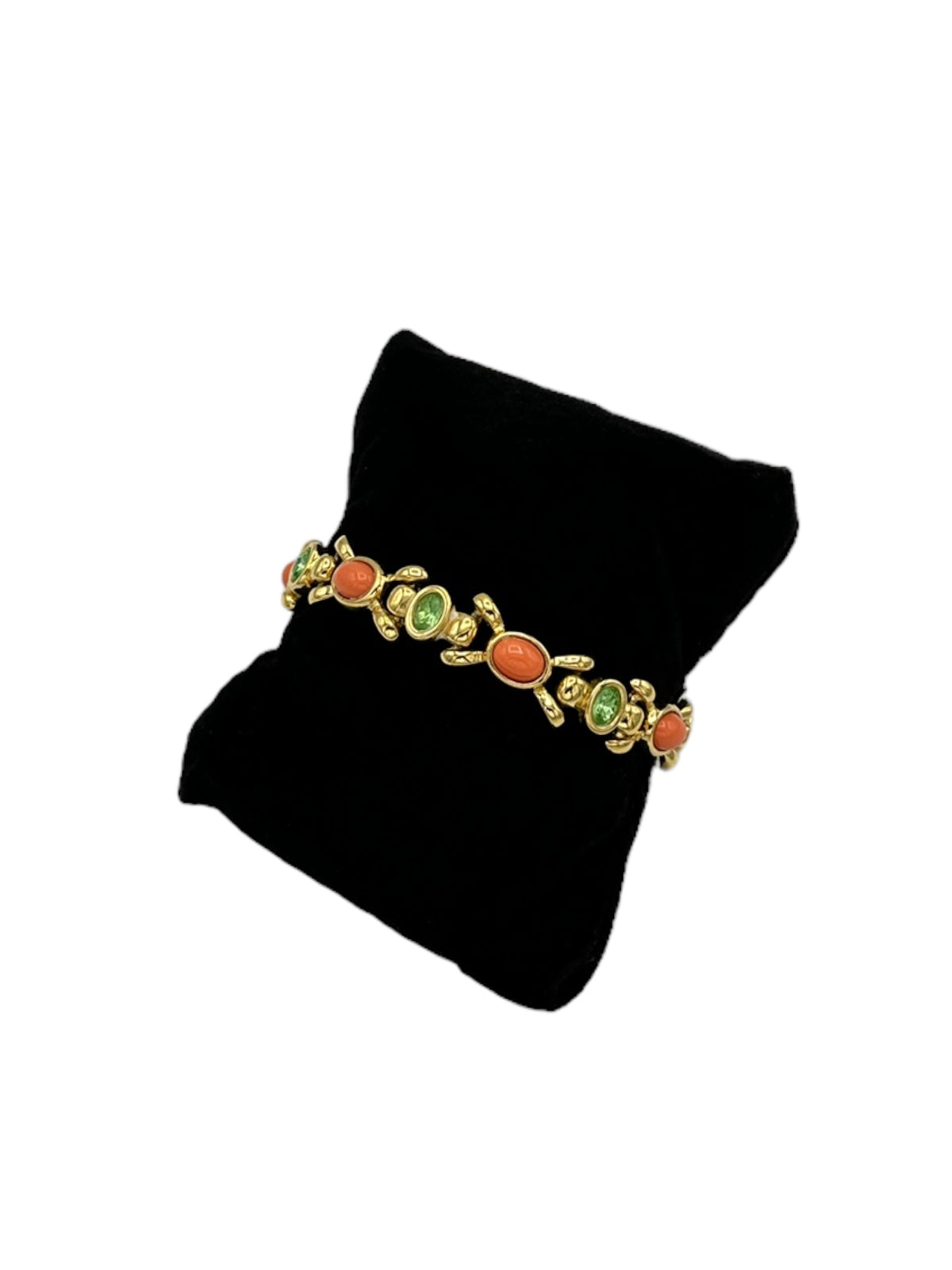 Joan Rivers Gold Coral Cabochon Green Rhinestone Vintage Stacking Bracelet