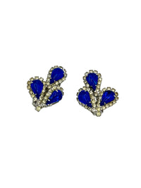 Weiss Blue Teardrop Rhinestone Cluster Vintage Clip-on Earrings