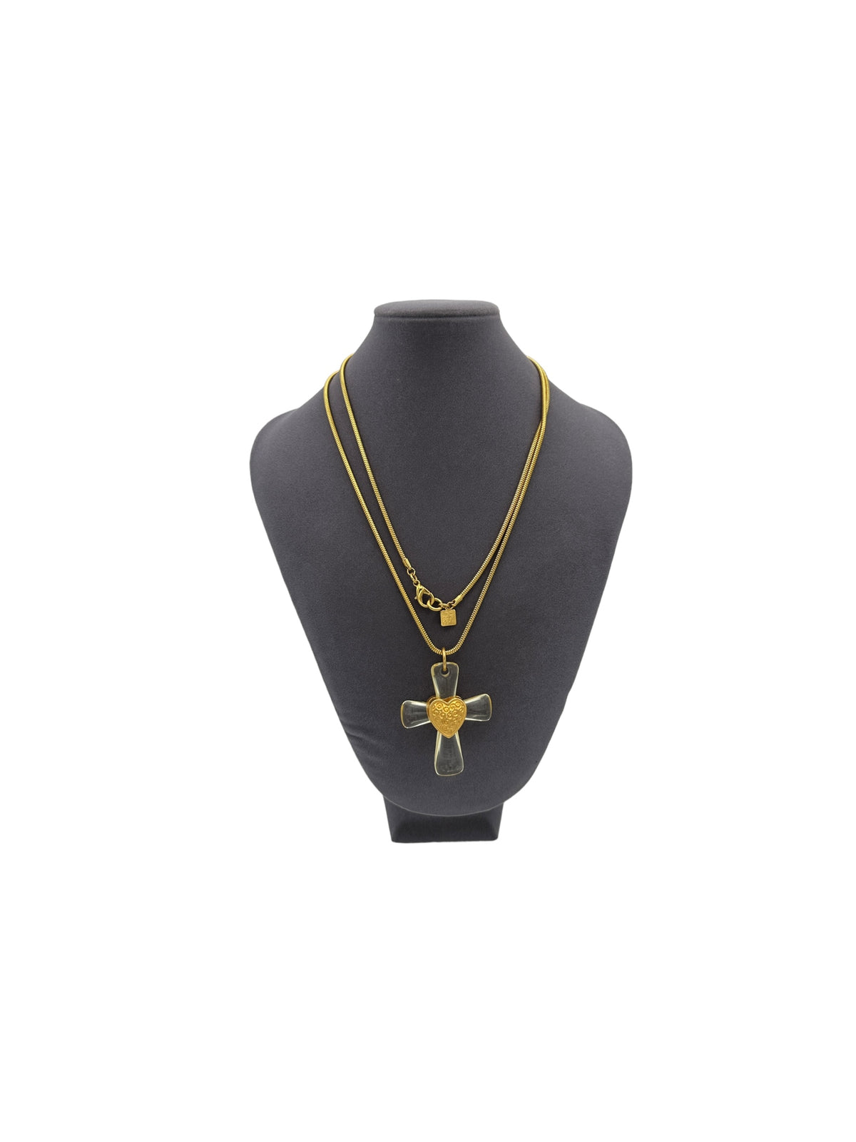 Anne Klein Clear Lucite Cross Pendant with Gold Snake Chain Necklace