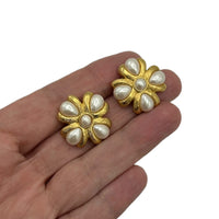 Napier Vintage Jewelry Gold Maltese Cross Pearl Pierced Earrings