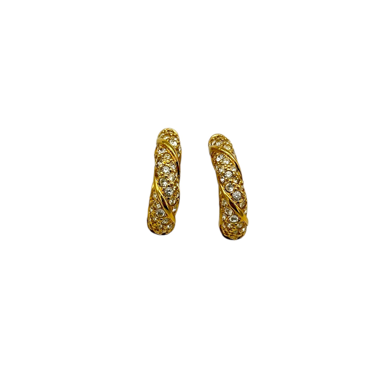 Swarovski Half Hoop Gold Clear Crystal Rhinestone Pierced Earrings