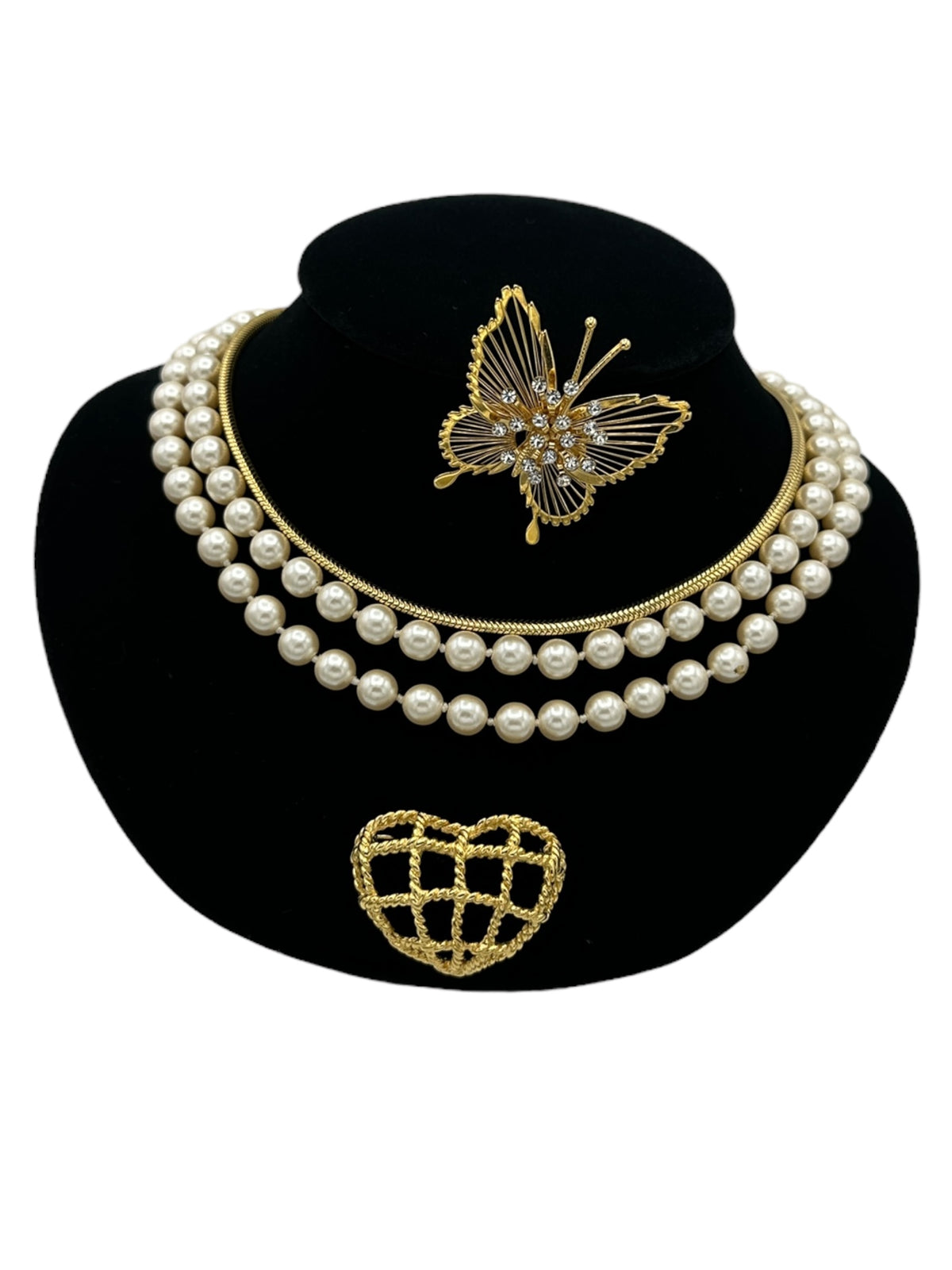 Classic Pearl Layering Chain Butterfly & Heart Vintage Jewelry Curated Collection