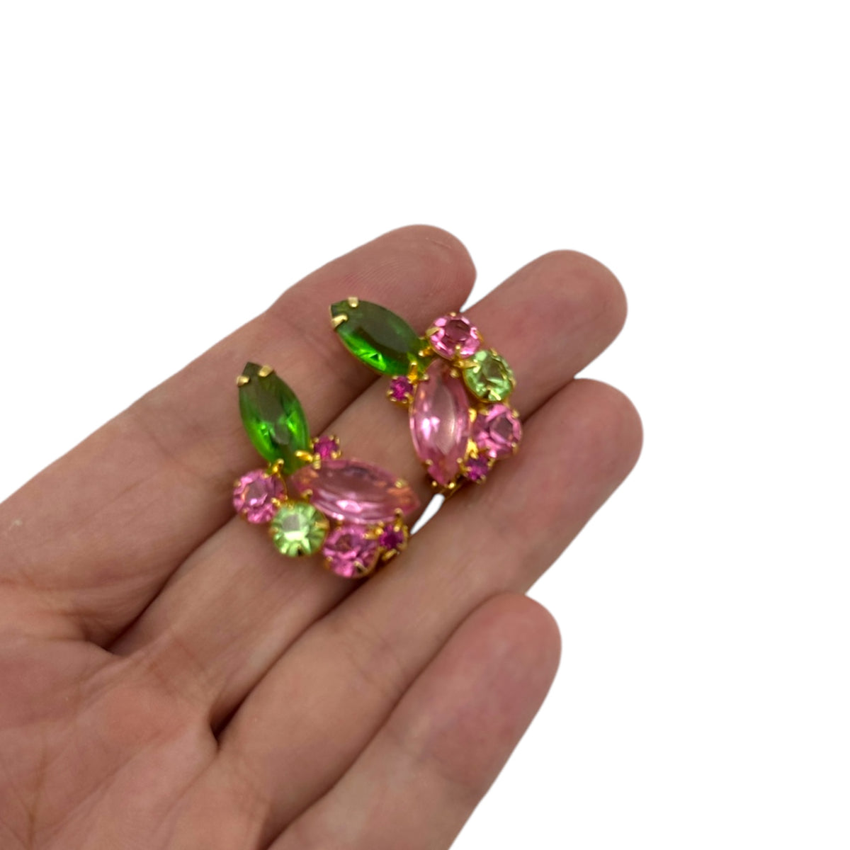 Juliana DeLizza & Elster (D&E) Pink & Green Rhinestone Clip-On Earrings