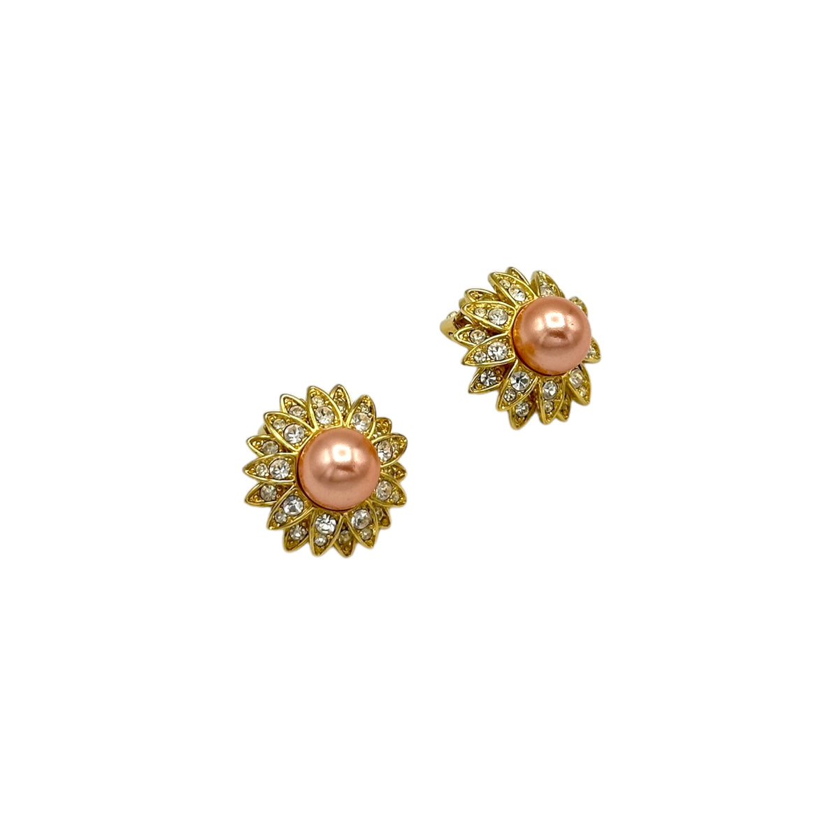 Joan Rivers Vintage Jewelry Layered Gold Flower Pink Pearl Clip-On Earrings