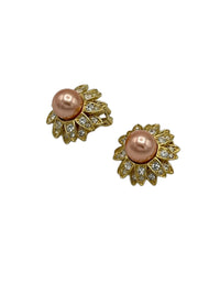 Joan Rivers Layered Pave Rhinestone Pink Pearl Clip-On Earrings