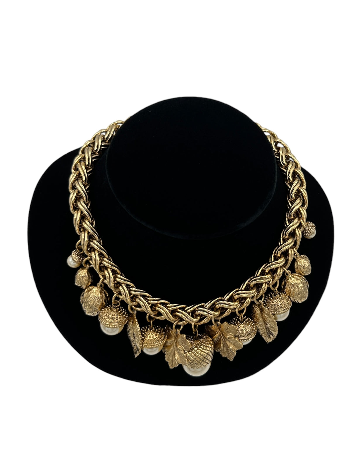 Statement Gold Leaf & Acorn Charm Necklace