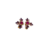 Austria Pink & Purple Floral Crawler Vintage Clip-On Earrings