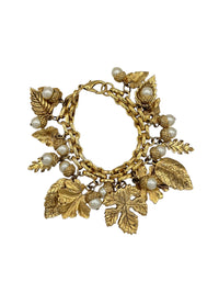 Carolee Gold Leaf & Acorn Pearl Vintage Charm Bracelet