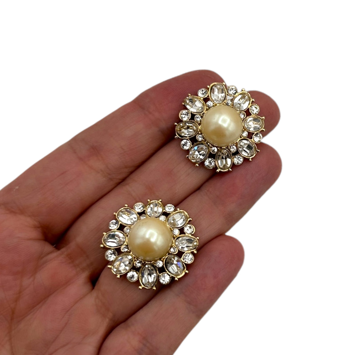 St. John Pearl Round Pierced Vintage Earrings