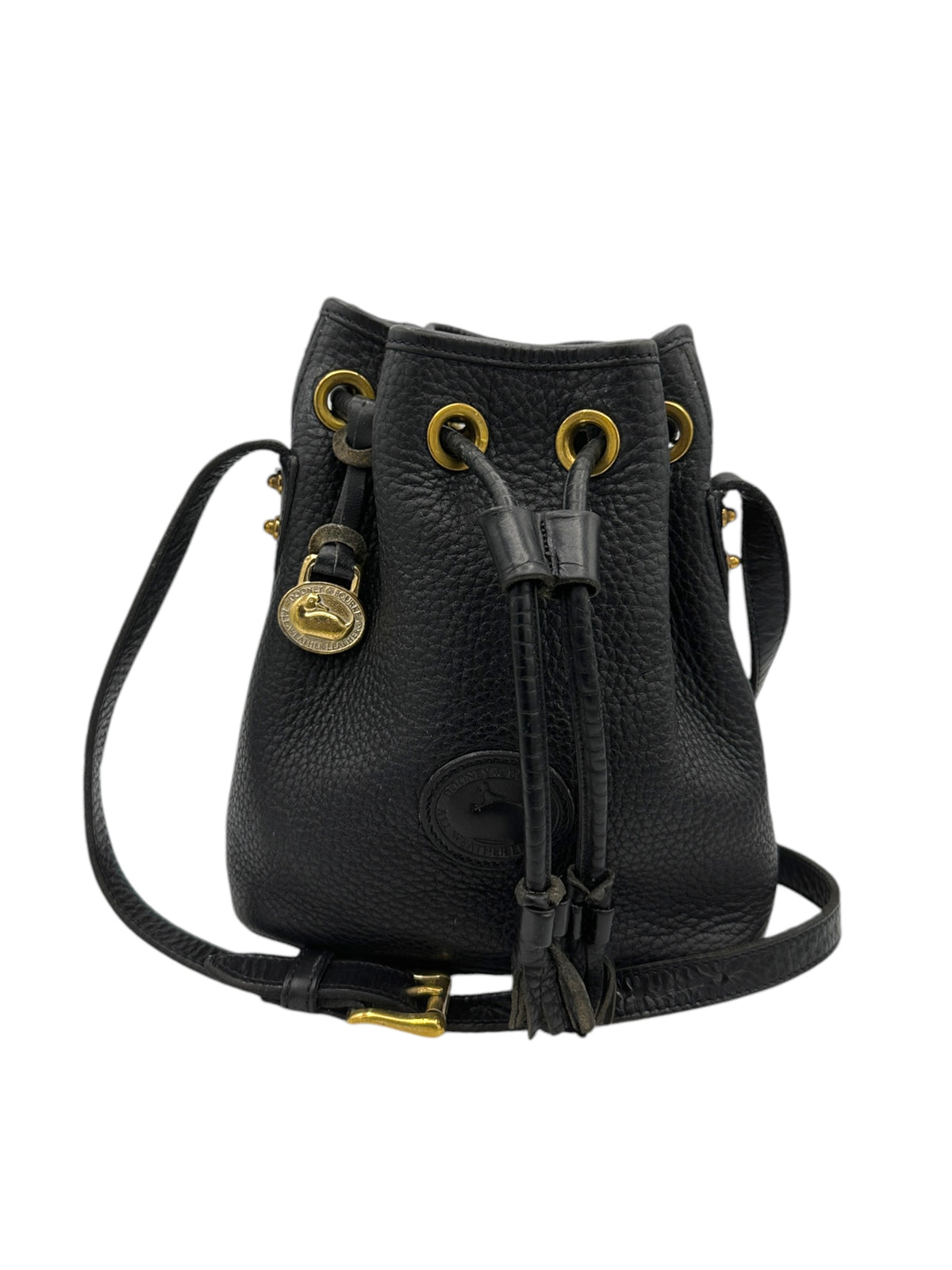 Dooney & Bourke All Weather Leather (AWL) Small Black Drawstring Bucket Crossbody Handbag USA