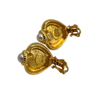 Joan Rivers Gold Heart Pearl Vintage Clip-On Earrings