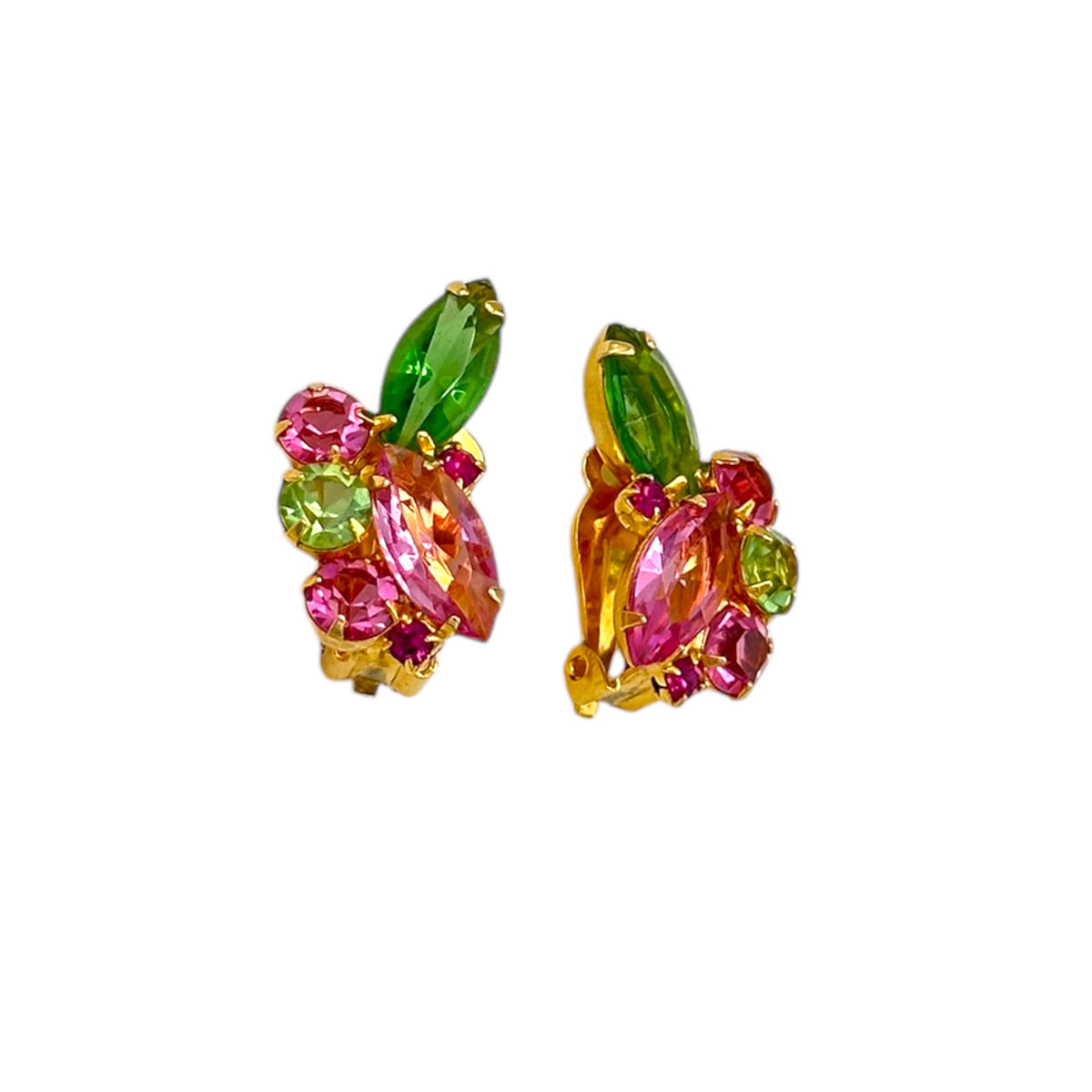 Juliana DeLizza & Elster (D&E) Pink & Green Rhinestone Clip-On Earrings