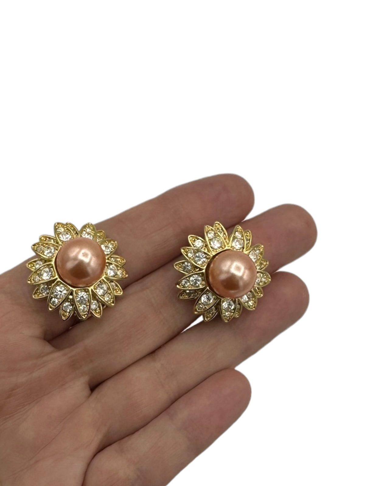 Joan Rivers Layered Pave Rhinestone Pink Pearl Clip-On Earrings