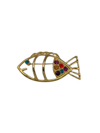 Whimsical Shiny Gold Fish Colorful Rhinestone Brooch