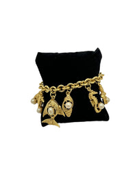 Seashell & Pearl Matt Gold Vintage Novelty Charm Bracelet