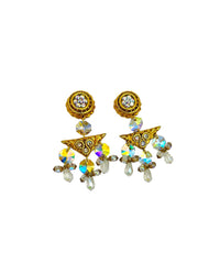 Couture Runway Gold Chandelier Crystal Vintage Clip-On Statement Earrings